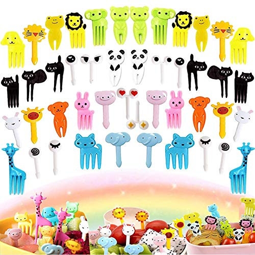 Obstgabel für Kinder - Mini Dessert Gabel aus Plastik, Cartoon Design, Party Zubehör für Obst und Desserts