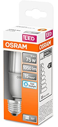 OSRAM LED Star Classic STICK, matte LED-Lampe in Stabform für E27 Sockel, Tageslichtweiß (6500K), 1050 Lumen, Ersatz für herkömmliche 75W-Glühbirnen, 4er-Pack