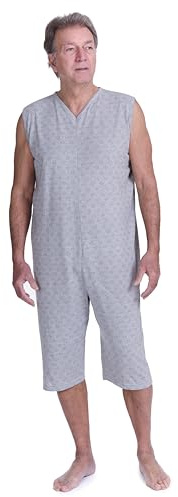 FERRUCCI COMFORT Sommar ärmlös overaller pyjamas med korta byxor - 9008/7 - Lämplig för äldre - Tillverkad i Italien, Grå, S