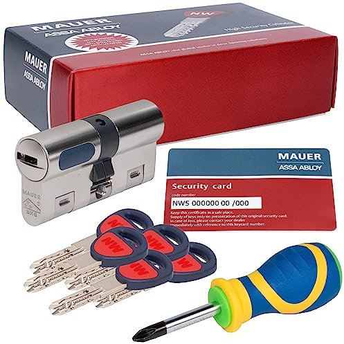 MAUER NW5 Bombin de Seguridad 31x31 Color Niquel + Destornillador, Cilindro Bombillo Reforzado Anti Impresioning Anti Rotura AntiBumping Anti-Taladro Leva Anti-Extracción Cerradura para Puerta