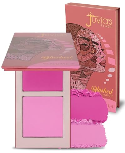 Juvia's Place Blushed Duo Blush Volume4 - Two Tone Pigmented Buildable Pressed Mineral Powder - Rosy Natural Cheeks Matte Fresh Finish for All Skin Color