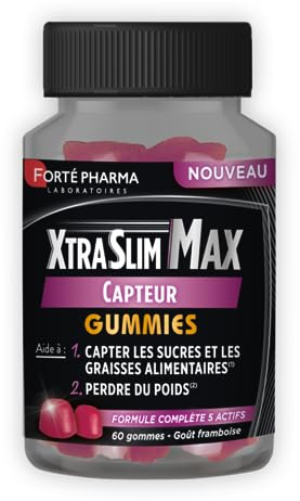 Forté Pharma XtraSlim Max Gummies Capteur de Graisses 60 gommes | Complément alimentaire minceur et perte de poids, Sans sucres, Chrome, zinc & kola, Programme 15 jours renouvelable
