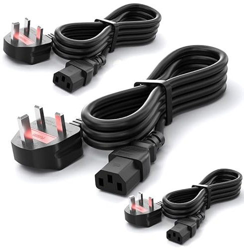 CYD 6ft (1.8m) UK Power Cable 18AWG, BS 1363 to C13, 10A/250V Black AC Replacement Cord, Ideal Power Supply Cable for TV, PCs, Scanners, Printers, Projectors, Monitors, Electronics, Durable, 3 Pack