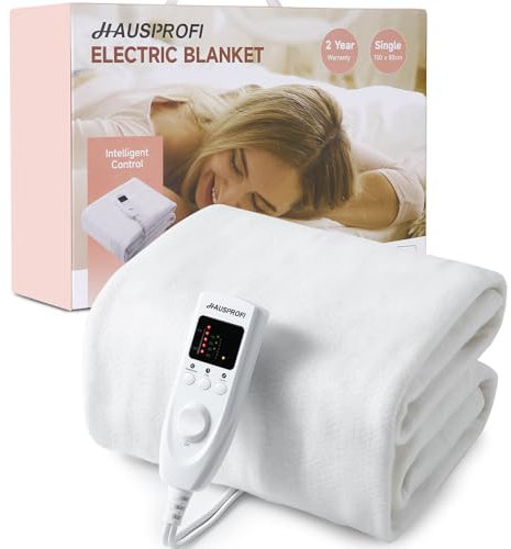 HAUSPROFI Electric Blanket, Heated Underblanket Bed Warmer with Dual Control 5 Heat Settings 10 Timer Settings Soft Fleece Polyester, Machine Washable with Detachable Control (150 * 80cm)