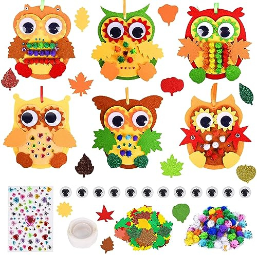 DAZZTIME DIY Owl Bastelset,Herbst Basteln Kinder,137 Stück Filz Herbst Bastelset für Deko,Herbst Kränze Bastelset,Basteln Herbst Kinder,Basteln ab 3 4 5 6 Jahre für Jungen Mädchen