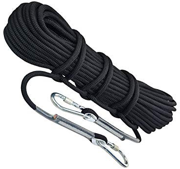 Samnuerly Kletterseil Schwarzes 10,5-mm-statisches Bergsteigerseil, hochfestes, reißfestes Nylonseil mit Doppelkarabiner (5 m-50 m) (Größe: 5 m)