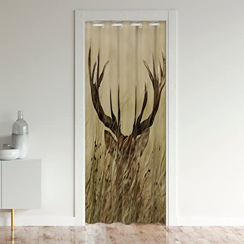 Hirsch Türvorhang 132x203cm für Tür Privatsphäre Wild Tier Jagd Schrank Vorhang für Innentür Raumteiler für Schlafzimmer Wohnzimmer Gardine Bauernhaus Isolierter Wärmevorhang Zimmer Divider Vorhang