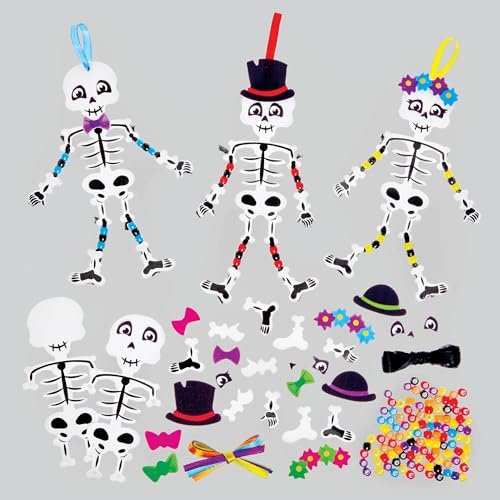 Baker Ross FX699 Skelett-Pendelarm- und Bein-Dekorationssets - Packung mit 5, Halloween-Dekorationen und Bastelarbeiten für Kinder