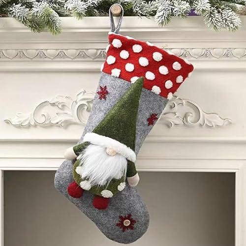 Weihnachtsstrümpfe Nikolausstiefel zum Befüllen,Nikolausstrumpf Weihnachtssocken 3D Plüsch Wichtel als Bonbontüte Personalisierter Hänge Strümpfe für Familienurlaub Weihnachtsfeier Dekoration 26*47cm