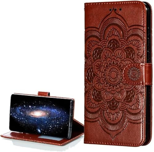 COTDINFOR Handyhülle für Huawei Honor Magic 5 Pro Hülle PU Leder Brieftasche Schutzhülle Flip Stoßfeste Magnetisch Klapphüllen Standfunktion Cover für Honor Magic 5 Pro Cover Brown Mandala LD.