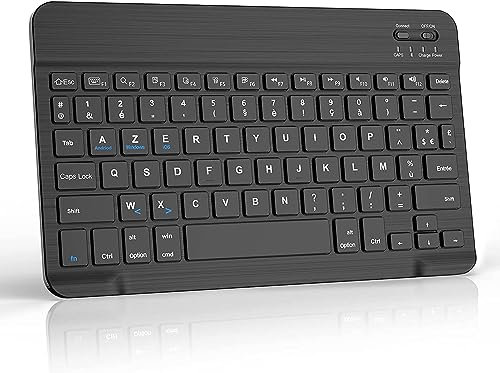 HLTOOP Teclado Bluetooth Español,Light Teclado Inalámbrico Portátil para iPhone de iOS,iPad,Samsung,Lenovo,Huawei,Android,Windows,Compatible con Dispositivos con Bluetooth,Negro,French