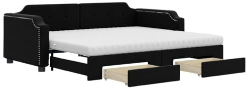vidaXL Tagesbett, Ausziehbar Schlafsofa mit Schubladen Matratzen, Bettsofa Gästebett für Schlafzimmer Wohnzimmer, Sofa Bett Ausziehbett, Schwarz 100x200 cm Stoff