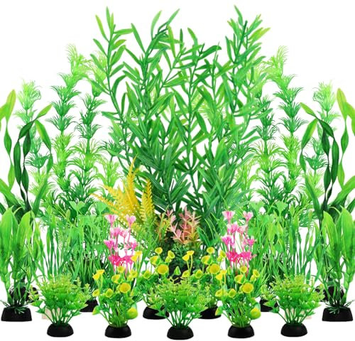 Fish Tank Plants, QUOZUO 20pcs Aquarium Decor Green Plants Artificial Aquarium Decorations Plant, Fish Tank Accessories for Household and Office Aquarium Simulation, Small to Large