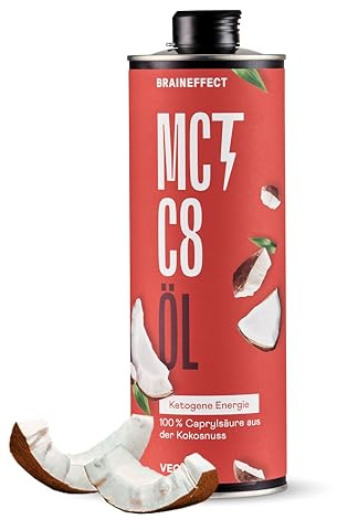 BRAINEFFECT MCT-Öl C8 (1000ml) - Bildet 300% mehr Ketone als andere MCT-Öle (100% C8) - Ketogene Ernährung - Reiner Extrakt aus Kokosnussöl -