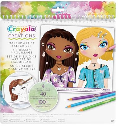 CRAYOLA Creations Super Malbuch Make-Up Artist – Schminke und Frisuren zeichnen – Mit Schablonen und Stickern – Kreatives Spiel für Mädchen ab 6 Jahren