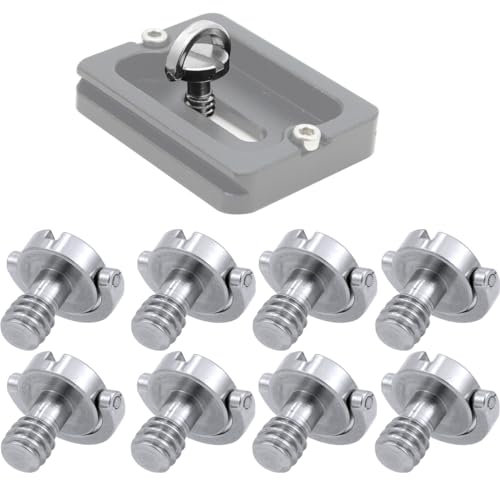LEEQ 8 pcs 1/4 Zoll Edelstahl Kameraschraube mit D-Ring und Schlitz für Stative, Köpfe, Objektive und mehr