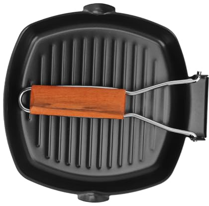Poêle, Poêle à Frire Antiadhésive avec Manche en Bois, Anti-brûlure, Fabrication Soignée, en Fonte, Facile à Nettoyer pour Le Camping (20 cm / 7,9 Pouces)
