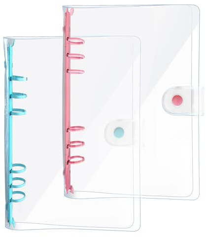 DY.2ten 2 Stück A6 Transparent Ringbuch Ordner, Weich Notizbuch Planer Ordner PVC Einband, Binder 6 Ringe Ringmappe Ringordner Nachfüllbares（Rosa/Blau A6 Bindemittel）