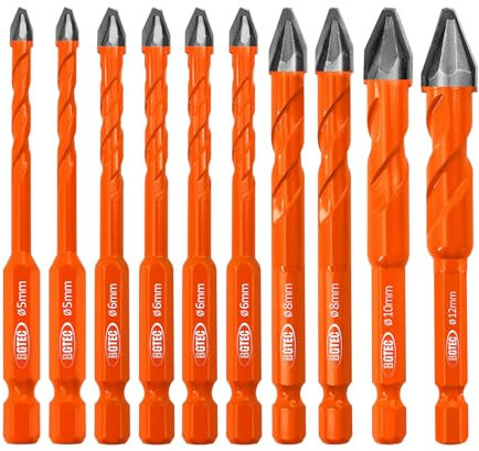 BGTEC Jeu de mèches excentriques Forets à tête inclinée de haute dureté 10 pièces Foret 5MM*2+6MM*4+8MM*2+10MM+12MM pointe carbure pour bois plastique maçonnerie céramique verre béton marbre brique