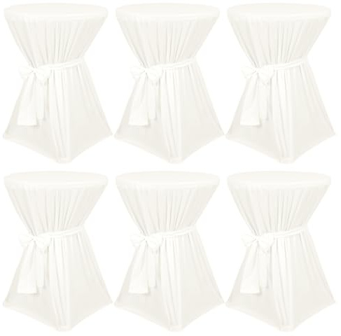 Pesonlook 6er-Pack Premium stehtisch hussen, elfenbeinfarbene Stehtischhussen, blickdichter Durchmesser 80 cm, rutschfest und waschbar bei 40 °C, Stehtischhusse mit Band, Stehtischhusse für Stehtisch