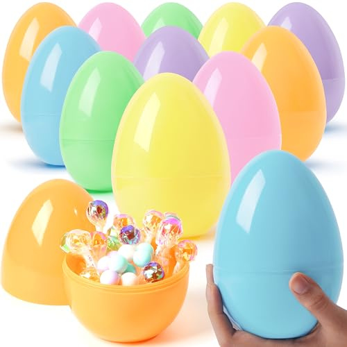 JOYIN 12 huevos de Pascua jumbo pastel, huevos de Pascua de plástico de 6 pulgadas, cáscaras vacías de sorpresa rellenables para juego de caza de huevos de Pascua, juguete para niños pequeños