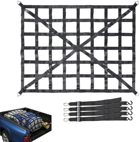 Qikam Frachtnetz Heavy Duty | 4 x 4 Frachtnetz für Pickup-Ladefläche - LKW-Ladefläche erstreckt Sich auf 30,5 x 45,7 cm, Robustes Ladeflächennetz, robuste Ladenetze für Pickups