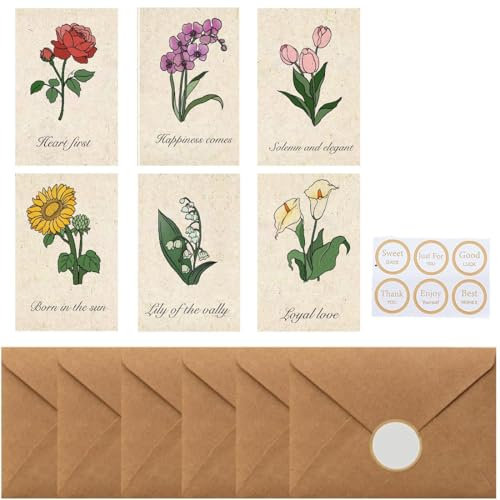 6 Piezas Tarjetas de Acción de Gracias, Tarjetas de Cumpleaños para Mujeres y Hombres, Tarjetas de Nacimiento, Boda y Bautizo, Sobre Natural Incluido