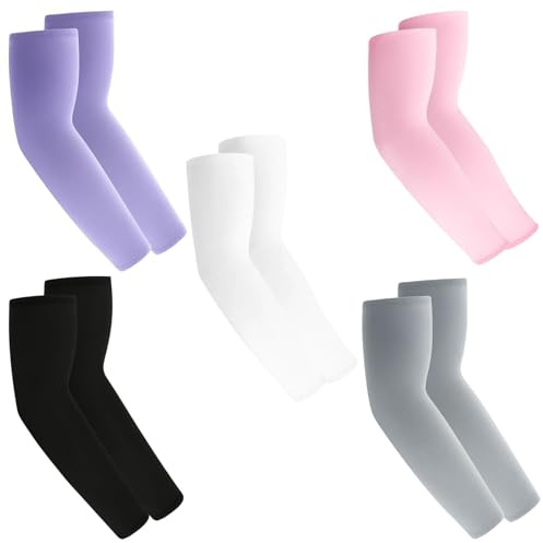 PjuQow 5er Set Volleyball Armschoner, Arm Sleeve Gaming,für Damen/Herren, Volleyball Basketball Sport Ärmel,für Frauen Männer Radsport Golf Radfahren Esport（Schwarz+Weiß+Grau+Rosa+Lila）