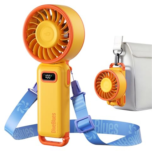 Diveblues Mini Ventilatore Portatile a Mano, Ventilatore Turbo USB Ricaricabile Pieghevole, 100 Velocità, Fino a 12 Ore di Autonomia, Ventilatore 4-in-1 da Tavolo e da Collo per Viaggi e Outdoor
