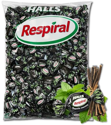 Caramelos Respiral, Caramelo con sabor a Regaliz y Mentol, Caramelo con azucar, el Respiral de toda la vida, Sin gluten, Contiene 1 bolsa de 1 kg que tiene 316 unidades aproximadamente