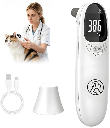 BIZOI Thermomètre pour Animaux, Thermomètres Vétérinaires pour Animaux, Thermomètre Auriculaire avec Écran LED, Moniteur de Température pour Chiens, Chats et Autres Animaux (12,8 * 3,9 cm)
