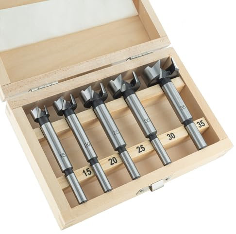 ENT 25100 5-tlg. Forstnerbohrer Set WS Ø 15-20-25-30-35 mm - für einfaches Bohren von Sacklöchern in Weichholz