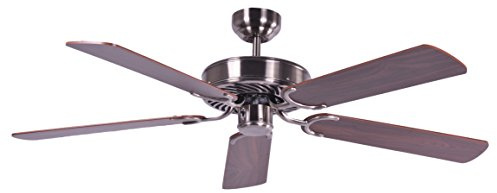 Deckenventilator ohne Beleuchtung Potkuri, Gehäuse gealtertes Silber, Wendeflügel Walnuss oder Walnuss mit Rattaneinlage , 132 cm, für Räume bis zu 25m²