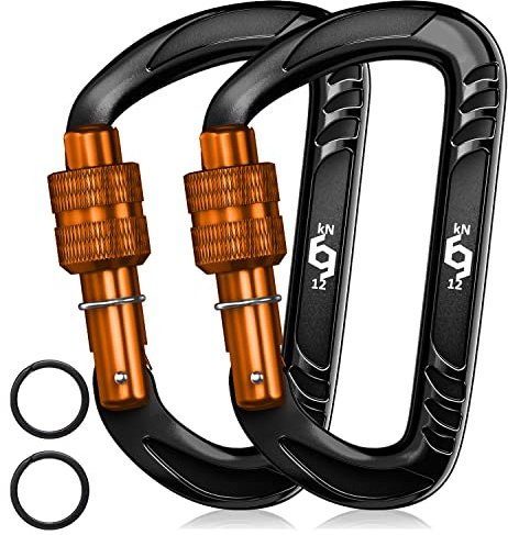 Rhino Produxs 12kN Heavy Duty Lightweight Carabiner Clips with keyrings - Excellent for Securing Pets, Outdoor, Camping, Hiking, Hammock, Dog Leash Harness, Keychains