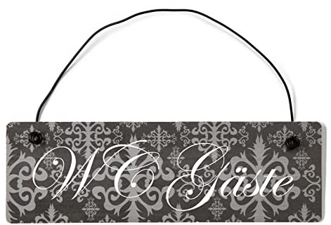 Deko Shabby Chic Schild WC Gäste Vintage Holz Türschild in anthrazit mit Draht
