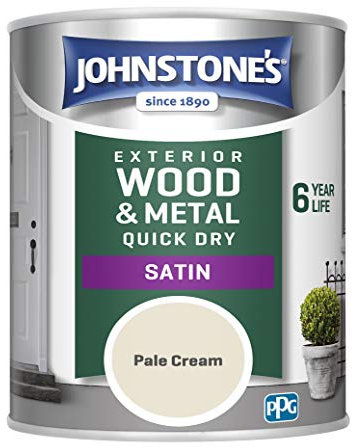 Johnstone's - Quick Dry Satin - Pale Cream - Satin Finish - Exterior Wood & Metal - Resistant to cracking & peeling - 6 years of life - 12m2 Coverage per Litre - 0.75 L