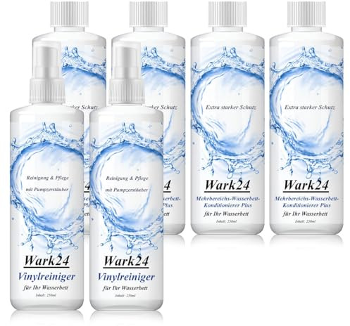 Wark24 Wasserbett Konditionierer 4 x 250 ml & Vinylreiniger 2 x 250 ml, gründliche Pflege & Reinigung, für langlebige Wasserbetten