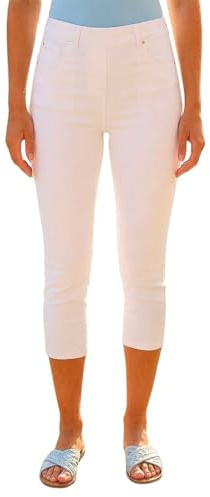 Roman Cropped Jeggings for Women UK Ladies Capri Stretchy Jeans Denim Legging Cotton Summer Trouser Three Quarter 3/4 Length Pull On Cut Off High Waist Smart - White - Size 14