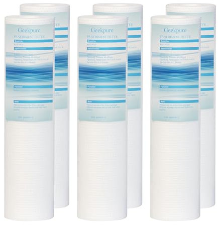 Geekpure Cartucho de filtro de agua para sedimentos (polipropileno, 2,5 x 10 pulgadas, 5 micrón, 6 unidades)