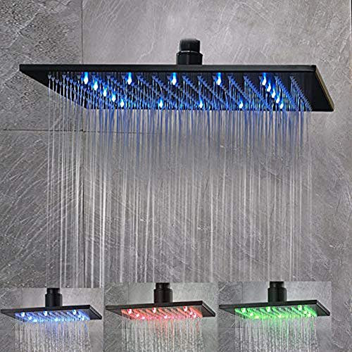 NeierThodore LED 16 Inch Square Shower Head Replacement with Rotatable Ball，Oil Rubbed Bronze