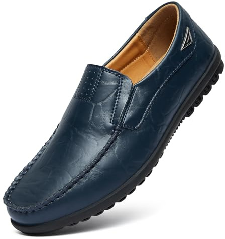 Go Tour Men's Premium Genuine Leather Casual Slip on Loafers Breathable Driving Shoes Fashion Slipper A Blue 12/49