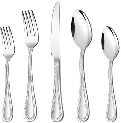 30-Piece Silverware Set, HaWare Stainless Steel Flatware Service for 6, Pearled Edge Tableware Cutlery Include Knife/Fork/Spoon, Beading Eating Utensil for Home, Mirror Polished, Dishwasher Safe
