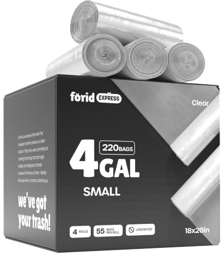 Forid Müllbeutel, transparent, klein, 220 Stück, Kunststoff, für Badezimmer, Schlafzimmer, Büro, 15 Liter