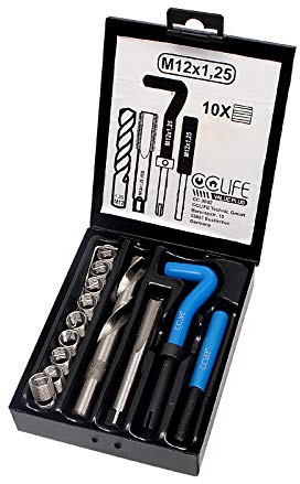 CCLIFE Coffret filet rapporté M5-M6-M8-M10-M12-M14-M16,kit réparation filetage, Size:M12 X 1,25
