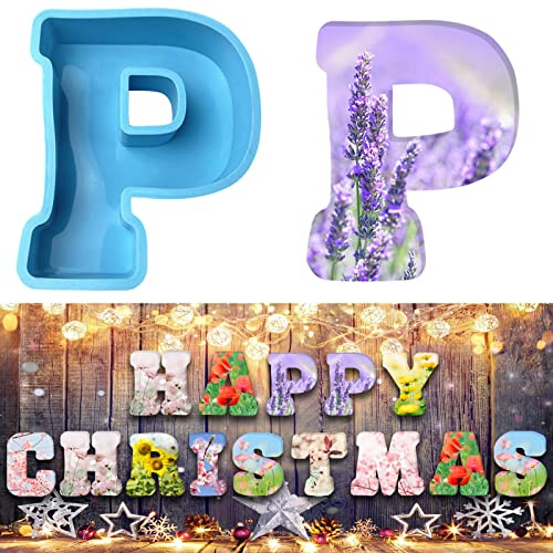 3D Alphabet Silicone Molds Large Letter Epoxy Molds for Resin 6 Inch DIY Resin Casting Letter Moulds Chocolate Baking Molds for Birthday Wedding Party Christmas Art Craft Ornaments (P)