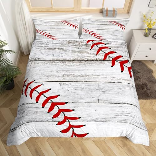 Feelyou Baseball Bedding Set for Girls Boys Children Sports Comforter Cover 3D Ball Duvet Cover Room Decor Baseball Games Bedspread Cover Athlete Competitive Queen Size Bedding Collection 3Pcs