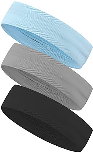 wangjiangda 3 Stück Sport Stirnbänder, Elastische rutschfeste Kopfbänder Haarbänder Schweißband, für Laufen, Radfahren, Yoga, Basketball (Schwarz Grau Blau)