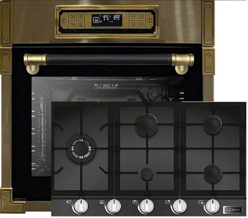 Kaiser Herdset EH 6726 AD + KCG 9387 Turbo, Retro Einbau Backofen 80L, Elektro Backofenset – 11 Betriebsfunktionen + Einbau Gas Kochfeld 90 cm, Schwarz Glas, Erdgas/Propangas/Fl.Gas