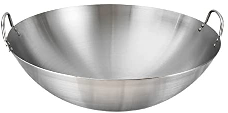 Kichvoe Stainless Steel Saucepan Stainless Steel Wok Grilling Wok Griddle Stir Fry Pan Flat Bottom Chinese Wok with Double Handle for Induction Electric Gas All Stoves 32cm Frying Pan