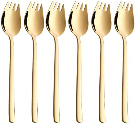 Sporks - Juego de cubiertos para ensalada de postre, de acero inoxidable, 6 unidades, cucharas de 7.5 pulgadas, tenedores para ensalada